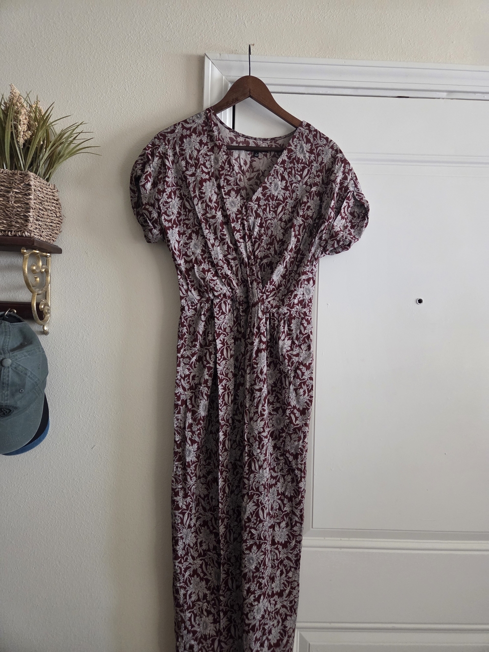 Madewell Burgundy and Cream Autumnal Floral Wrap Maxi Dress